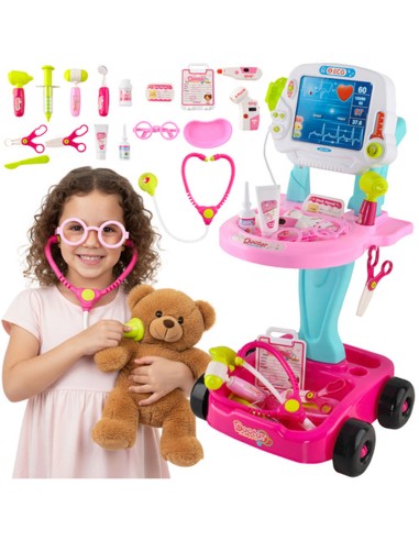 Mažojo gydytojo rinkinys „Pink Clinic“ – XXL vežimėlis su šviesos ir garso efektais!
