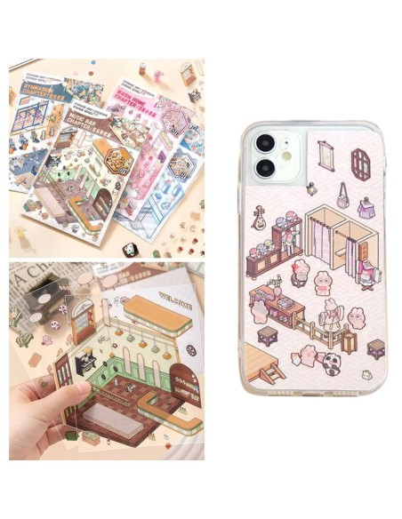 Kūrybinis 3D lipdukų albumas su kapibaromis Mini World: 8 scenos, lipdukai ir pincetas