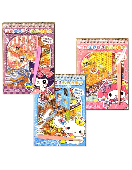 Sanrio Mini World - 3D lipdukų rinkinys: „Cinnamoroll“, „Kuromi“ ir interjero kūrimas