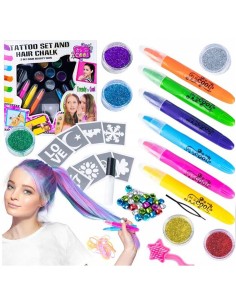 Kūrybinis 2 in 1 tatuiruočių ir plaukų dažymo rinkinys su spalvingais karoliukais