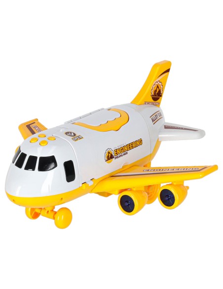 Didysis lėktuvas-transporteris su 3 statybinėmis mašinomis: šviesos, garsai ir nuotykiai!