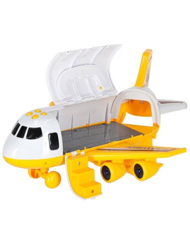 „Statybų magistro“ lėktuvas su ekskavatoriumi, buldozeriu ir betono maišykle