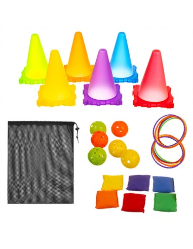 „3 viename“ taiklumo žaidimas vaikams: lankai, kamuoliukai, kūgiai ir maišeliai!