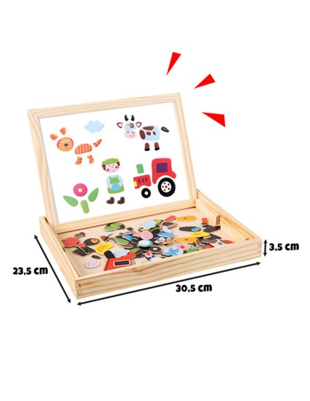 Dvipusė edukacinė lenta – 108 magnetų rinkinys medinėje dėžutėje