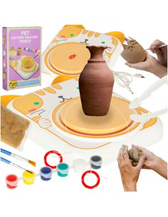 Keramikos rato rinkinys „Geltona katė“ – tavo pirmoji puodžiaus dirbtuvė!