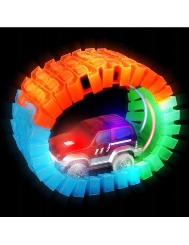 Fluorescencinė Lenktynių Trasa - Mega Track „Glow & Sound“ su 2 LED automobiliais!