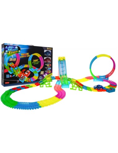Fluorescencinė Lenktynių Trasa - Mega Track „Glow & Sound“ su 2 LED automobiliais!