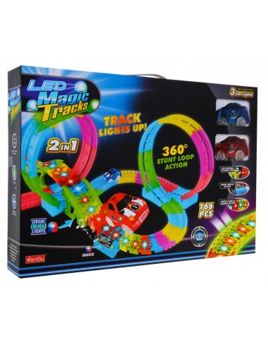 Fluorescencinė Lenktynių Trasa - Mega Track „Glow & Sound“ su 2 LED automobiliais!