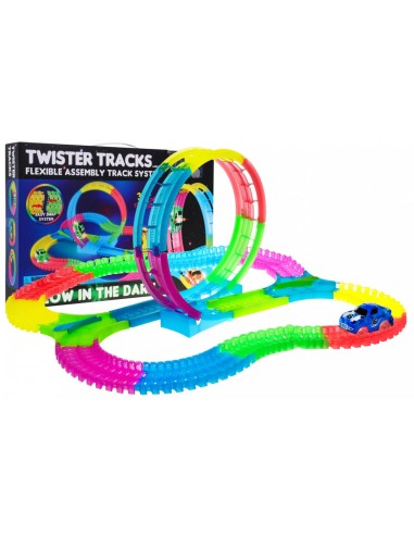 Magiška šviečianti trasa „Glow Track“ – 132 dalių nuotykis su 360° kilpa!