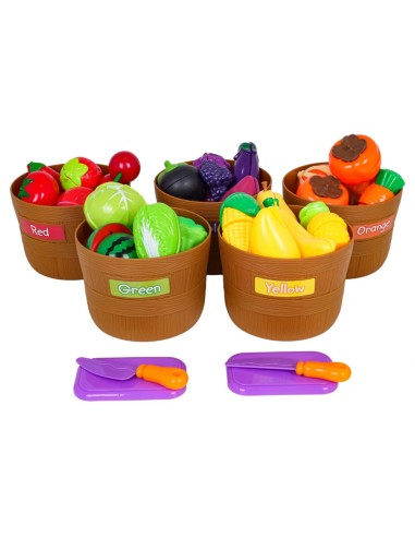 Didžiulis 34 dalių pjaustomų vaisių rinkinis su krepšeliais ir pjaustymo lentelėmis