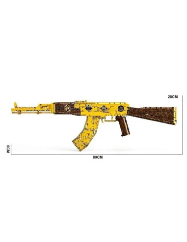Didelis 89 cm ilgio AK-47 šautuvas iš blokelių – prabangi auksinė versija