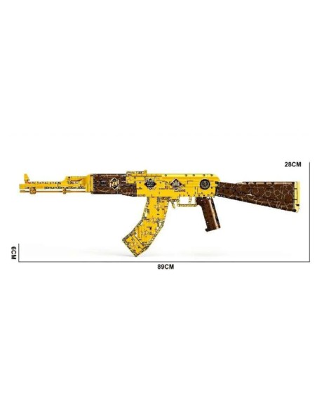 Didelis 89 cm ilgio AK-47 šautuvas iš blokelių – prabangi auksinė versija