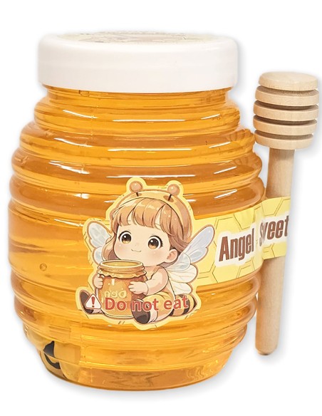 Magiškos medaus spalvos gleivės stiklainyje – su mediniu semtuvėliu!