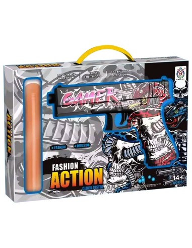 Elektrinis „Fashion Action“ pistoletas (40 cm): pilnas komplektas su akiniais ir lazeriu