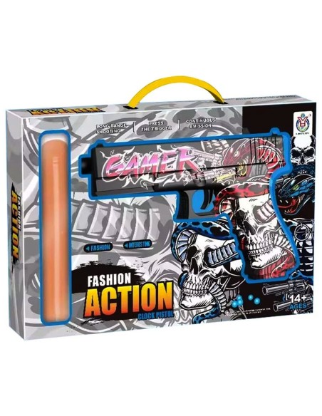 Elektrinis „Fashion Action“ pistoletas (40 cm): pilnas komplektas su akiniais ir lazeriu