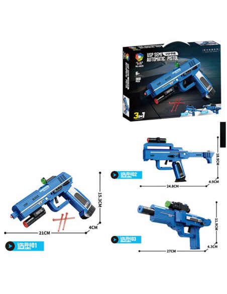 Konstruktorius „USP Block Gun“ (3-in-1) – sukonstruok, nusitaikyk ir šauk!