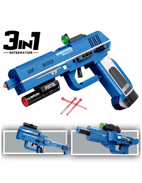 Konstruktorius „USP Block Gun“ (3-in-1) – sukonstruok, nusitaikyk ir šauk!