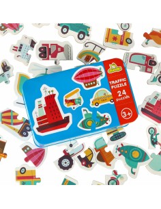 Edukacinės dėlionės skardinėje dėžutėje „Transporto priemonės“ – 24 pirmieji atradimai!