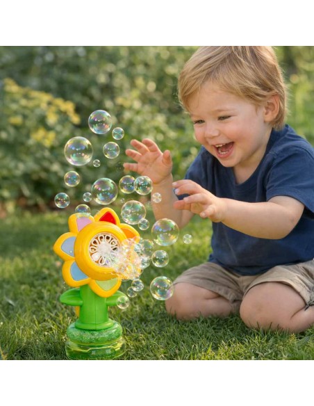 Edukacinis burbulų pūtiklis vaikams (3+ m.): gėlės dizainas, USB įkrovimas ir šviesos efektai