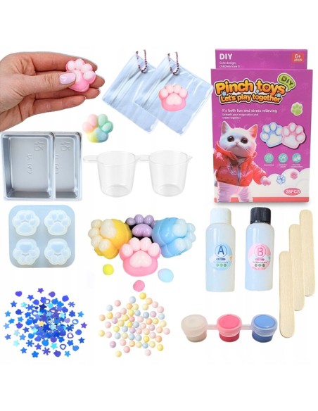 „DIY Squishy“ kūrybinis rinkinys – katės letenėlių gamyba iš 28 dalių