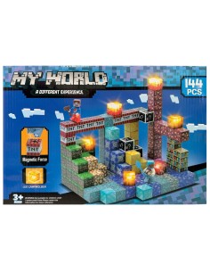 Magnetinis konstruktorius „My World“ – 144 dalių rinkinys su LED šviesomis