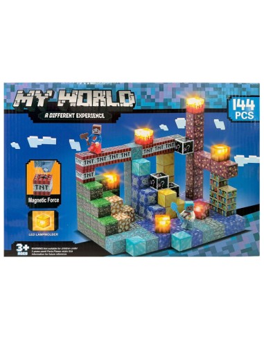 Magnetinis konstruktorius „My World“ – 144 dalių rinkinys su LED šviesomis