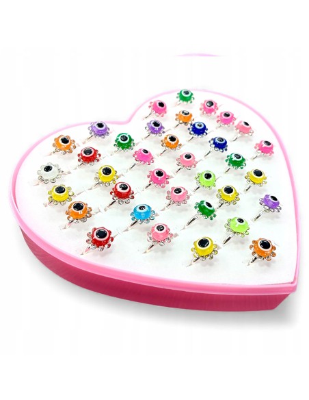 Didelis 36 vnt. mergaitiškų žiedų rinkinis – reguliuojamas dydis ir blizgantys raštai