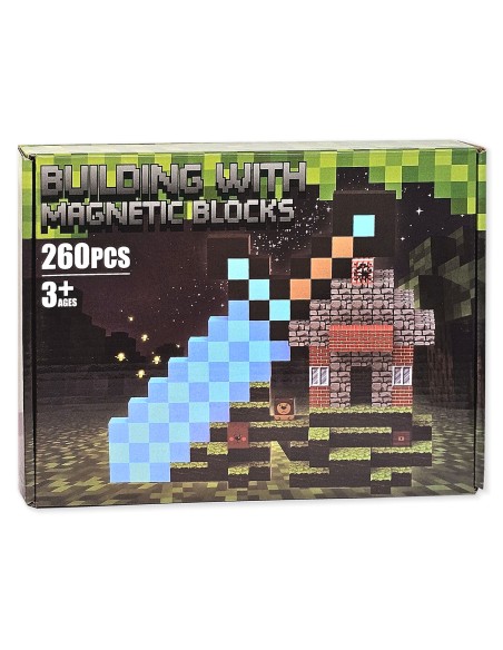 „Minecraft Kardas“ stiliaus magnetiniai kubeliai (260 vnt.) – sukurk savo pikselių pasaulį!