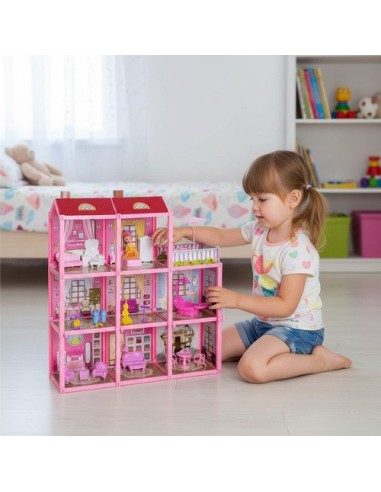 Lėlių namelis su balkonu ir baldais