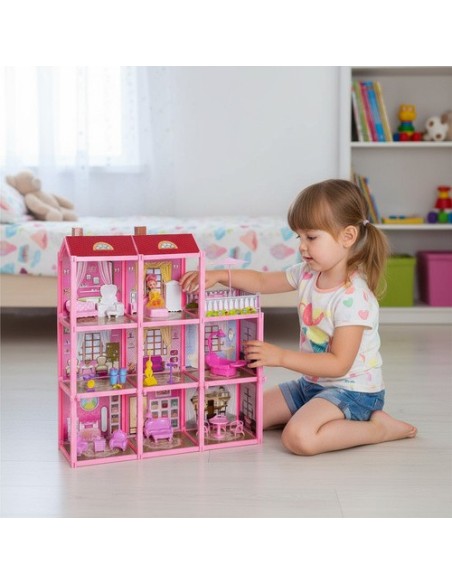 Lėlių namelis su balkonu ir baldais