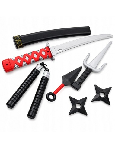 Nindzių ginklų rinkinys iš 6 dalių su katana ir šurekenais