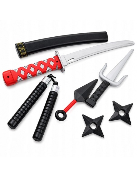 Nindzių ginklų rinkinys iš 6 dalių su katana ir šurekenais
