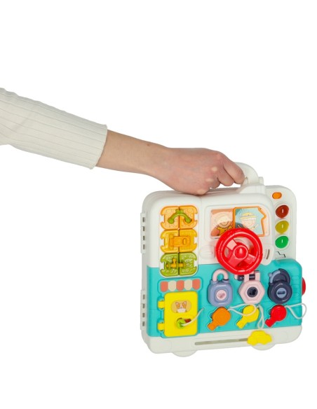 Manipuliacinė lenta lagamine Montessori XXL su šviesa ir garsu meškiukas