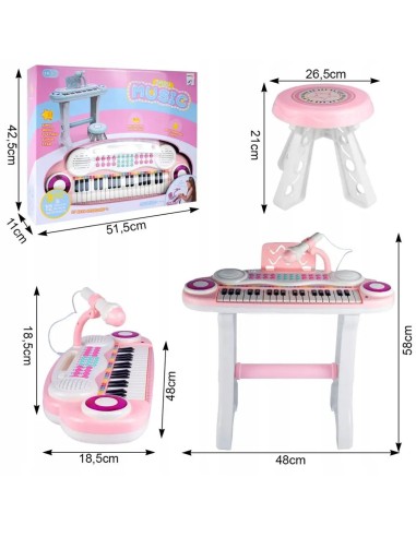 Elektroninis pianinas 37 klavišų su mikrofonu LED stovu ir MP3