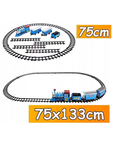 Elektrinis traukinys 330 cm bėgių lokomotyvas 3 vagonai LED garsas MalPlay