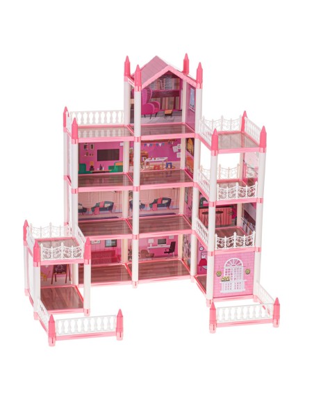 Lėlių namas rožinė vila DIY 4 lygiai su baldais