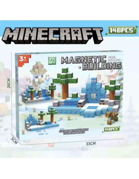 Minecraft stiliaus magnetinis konstruktorius vaikams – Ledo pasaulis (148 dalys)