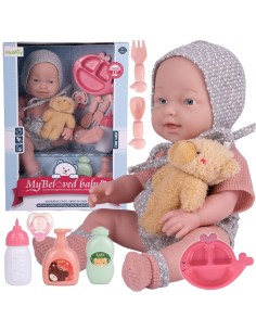 Kūdikio lėlė 36 cm su meškiuku ir priedais