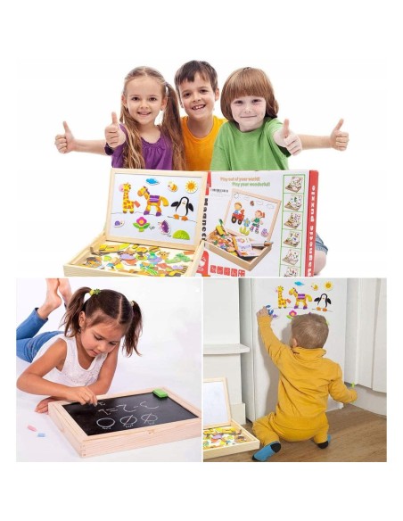 3in1 medinė magnetinė kreidinė lenta su dėlione