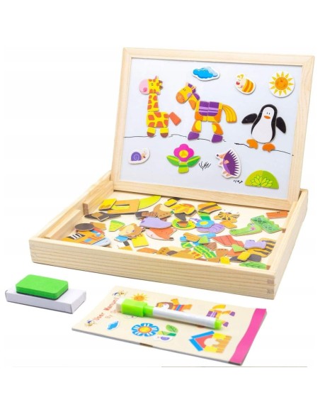 3in1 medinė magnetinė kreidinė lenta su dėlione
