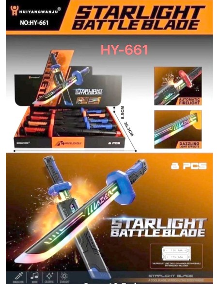 Žaislinis šviečiantis kardas „Starlight Battle Blade“ su dėklu