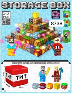 „Minecraft“ stiliaus magnetinis konstruktorius – 312 kubeliai + 2 personažas 2