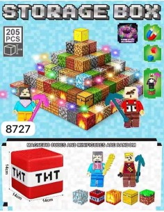 „Minecraft“ stiliaus magnetinis konstruktorius – 205 kubeliai + 2 personažas 2