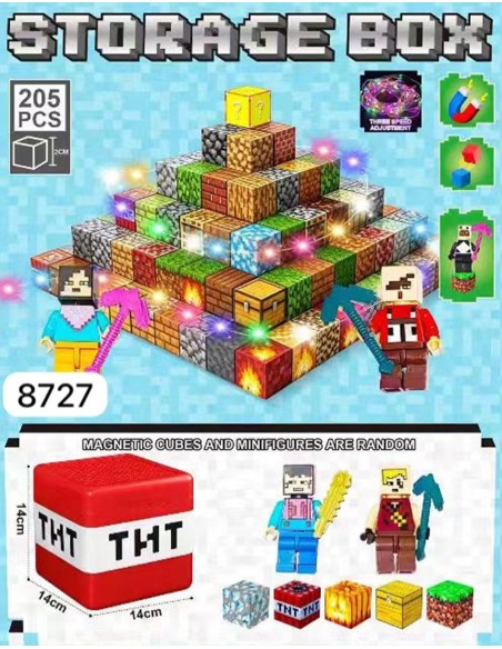„Minecraft“ stiliaus magnetinis konstruktorius – 205 kubeliai + 2 personažas