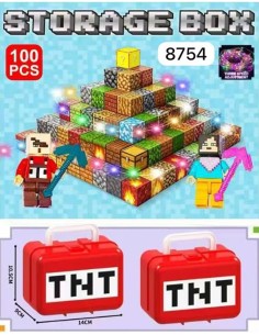 „Minecraft“ stiliaus magnetinis konstruktorius – 100 kubeliai + 2 personažas TNT 2
