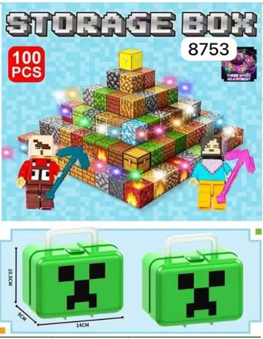 „Minecraft“ stiliaus magnetinis konstruktorius – 100 kubeliai + 2 personažas