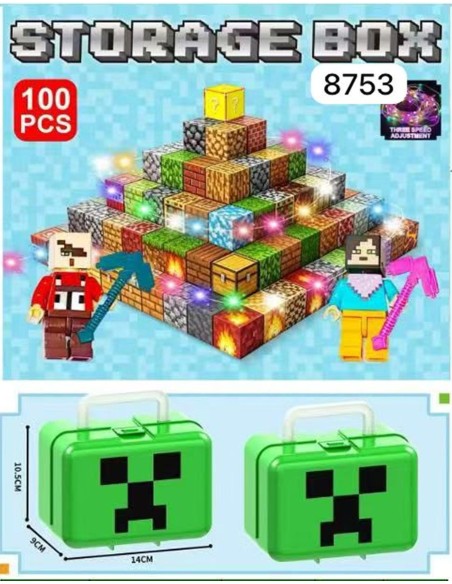 „Minecraft“ stiliaus magnetinis konstruktorius – 100 kubeliai + 2 personažas