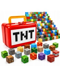 „Minecraft“ stiliaus magnetinis konstruktorius – 100 kubeliai + 2 personažas TNT