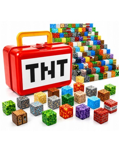 „Minecraft“ stiliaus magnetinis konstruktorius – 100 kubeliai + 2 personažas TNT