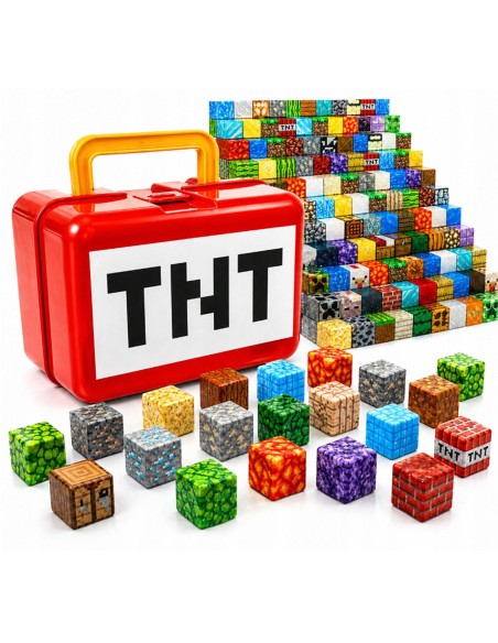 „Minecraft“ stiliaus magnetinis konstruktorius – 100 kubeliai + 2 personažas TNT